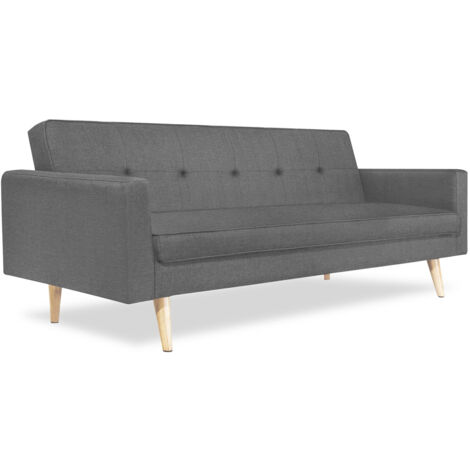 Idmarket – Canapé droit scandinave 3 places convertible – Dossier inclinable – Longueur 200 cm – Profondeur 80 cm – Couleur gris