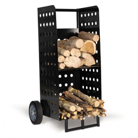 Idmarket – Chariot à bûches en acier noir 40 x 40 x 100 cm – Charge maximale 140 kg – Design moderne pour bois de chauffage