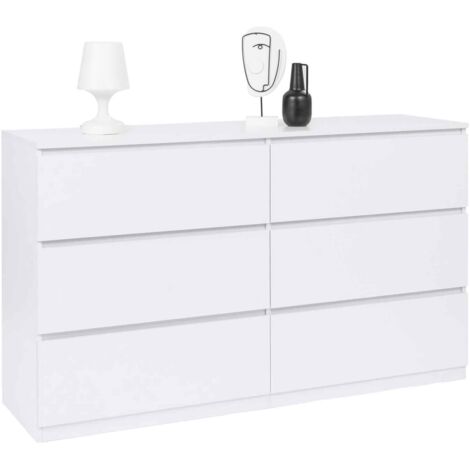 Idmarket – Commode 6 tiroirs 140 cm – Bois blanc moderne – Grand espace de rangement – Tiroirs coulissants pour accès facile