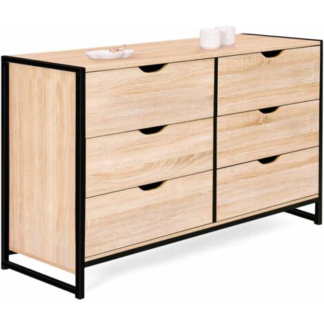 Idmarket – Commode 6 tiroirs XXL 140 cm – Bois et métal – Design industriel – Capacité de stockage optimisée pour vêtements et linges volumineux