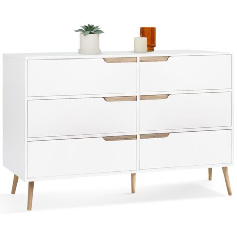 Idmarket – Commode scandinave 6 tiroirs 115 cm – Largeur 40 cm – Hauteur 80 cm – Pin massif – Rangement élégant pour chambre ou bureau