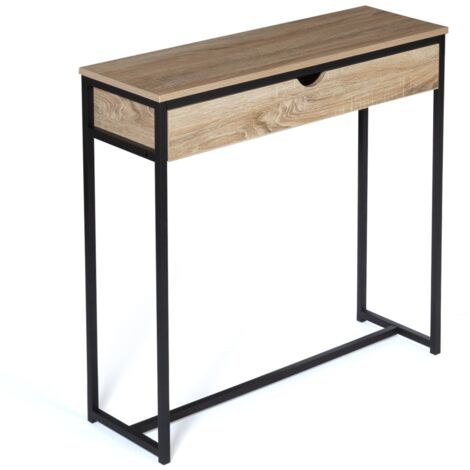 Idmarket – Console 1 tiroir DETROIT – Dimensions L. 90 cm x l. 30 cm x H. 85 cm – Plateau bois 1,5 cm – Tubes métal 2x2 cm – Design industriel