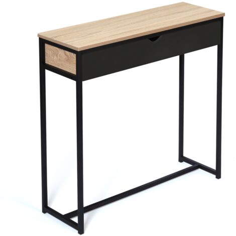 Idmarket – Console 1 tiroir noir BOSTON – Dimensions L. 90 cm x l. 30 cm x H. 85 cm – Plateau en bois et tubes en métal – Meuble d'appoint moderne
