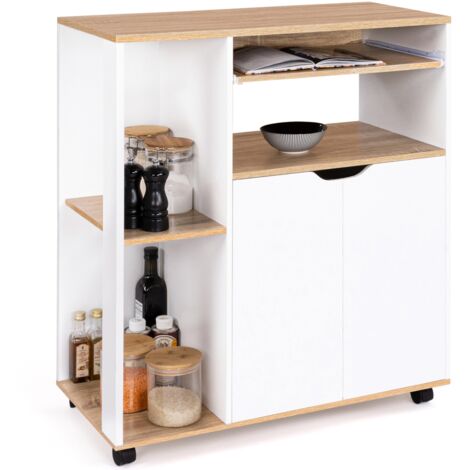 IDMARKET Desserte de cuisine COSI bois blanc et plateaux façon hêtre