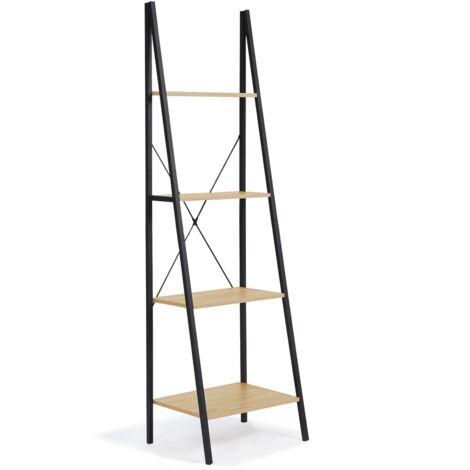 Idmarket – Étagère échelle 4 niveaux en bois et métal noir – Dimensions L. 50 x l. 40 x H. 170 cm – Pour livres et objets décoratifs