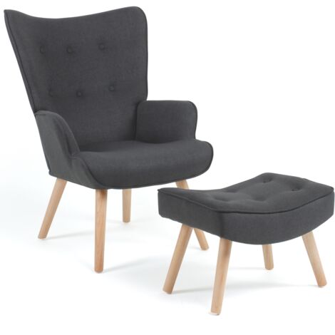 Idmarket – Fauteuil relax scandinave avec repose-pieds gris anthracite – Structure en bois – Assise en mousse polyuréthane – Dimensions 71x75x94,5 cm
