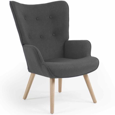 Idmarket – Fauteuil relax scandinave capitonné en tissu gris anthracite – Dimensions 71x75x94,5 cm – Assise moelleuse – Montage facile