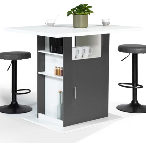 Idmarket – Îlot central 110 cm bois blanc et gris – Grand plateau 110 x 80 cm – Rangement intégré – Pour cuisine moderne et fonctionnelle