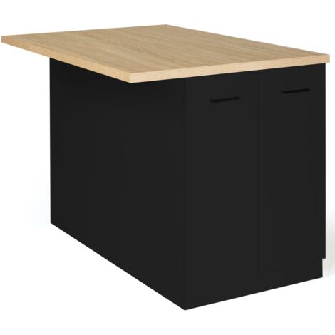 Idmarket – Îlot central 120 cm bois noir – Plateau effet hêtre – Dimensions 120x80x90 cm – Meuble bar moderne pour cuisine ouverte