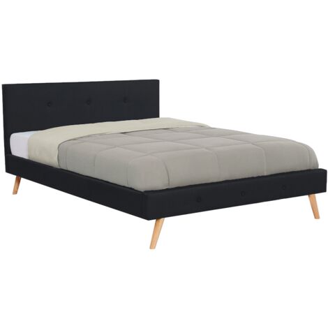 Idmarket – Lit double scandinave 160 x 200 cm – Tête de lit en tissu noir – Structure en bois MDF – Sommier 24 lattes – Design moderne et élégant