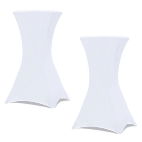 Idmarket – Lot de 2 housses blanches pour tables hautes 105 cm – Compatible diamètre 60 cm – 90 % polyester, 10 % élasthanne – Lavable en machine