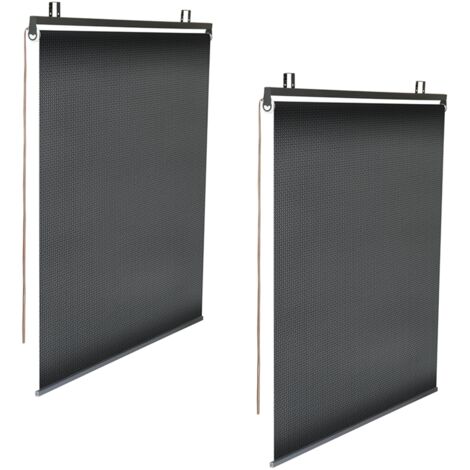 IDMarket Lot 3 Stores Enrouleurs Tamisants 124x225 Cm - Toile Textilène Noire 400g/m², Pour Pergola 3x3 / 3x4m, Réglables Hauteur