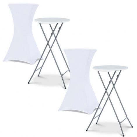 Idmarket – Lot de 2 tables hautes pliantes 105 CM – Plateau en plastique blanc – Structure en acier anti-rouille – Housses lavables en machine