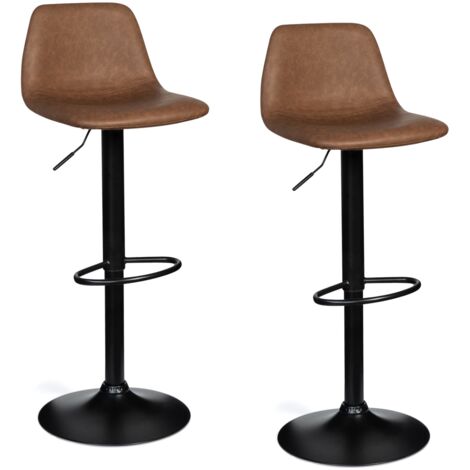 Idmarket – Lot de 2 tabourets de bar vintage marron – Revêtement polyester effet vieilli – Hauteur réglable 82-102 cm – Pied en métal noir