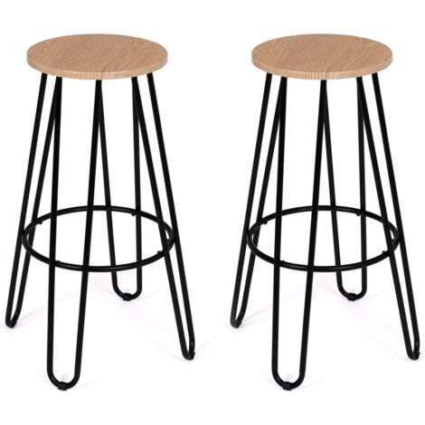 Idmarket – Lot de 2 tabourets de bar DUBLIN – Assise ronde en MDF – Pieds en métal – Hauteur 66,5 cm – Confort optimal avec repose-pieds circulaire