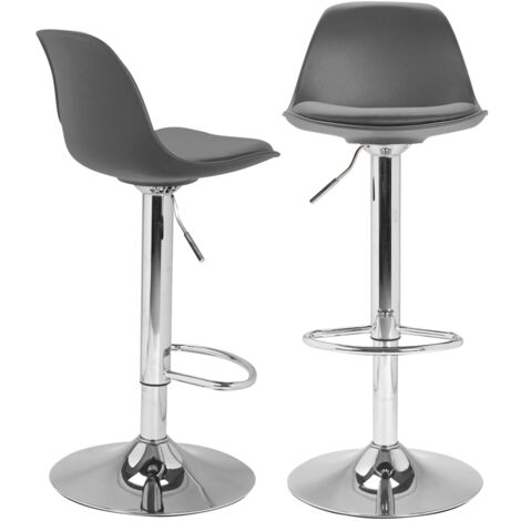 Idmarket – Lot de 2 tabourets de bar gris – Hauteur d'assise réglable 63-84 cm – Socle rond 38,5 cm – Rotation 360° – Repose-pied large en métal