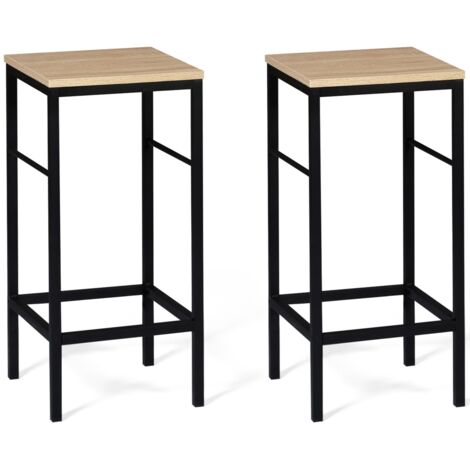 Idmarket – Lot de 2 tabourets de bar industriels – Panneaux de particules et métal – Hauteur 67 cm – Assise 32x32 cm – Montage facile
