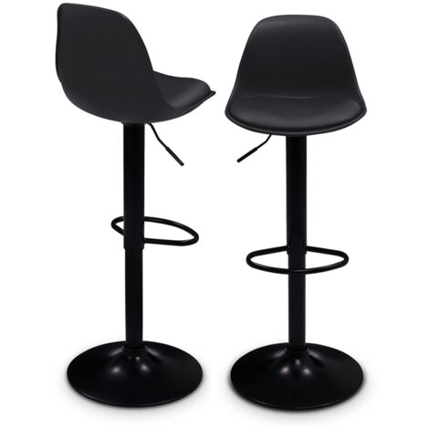 Idmarket – Lot de 2 tabourets de bar noir – Revêtement polypropylène – Hauteur d'assise réglable 63 à 84 cm – Socle rond 38,5 cm pour stabilité