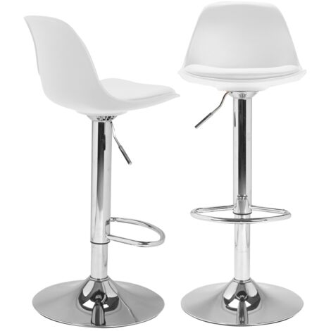 Idmarket – Lot de 2 tabourets de bar réglables en hauteur – Assise rembourrée en mousse – Socle rond 38,5 cm – Pivotant 360° – Pied en métal chromé