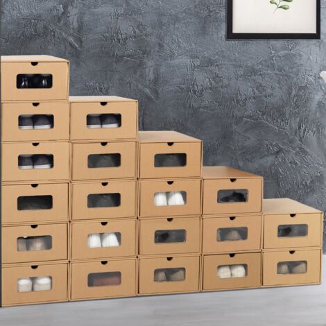 Idmarket – Lot de 20 boîtes de rangement à chaussures avec tiroir – Dimensions L. 35 x l. 23,5 x H. 13,5 cm – Matériaux carton et PVC – Pour placards et armoires