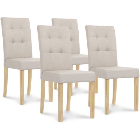 Idmarket – Lot de 4 chaises capitonnées beige – Design scandinave – Structure en bois – Dimensions assise L. 43 x l. 43 x H. 47 cm – Montage facile