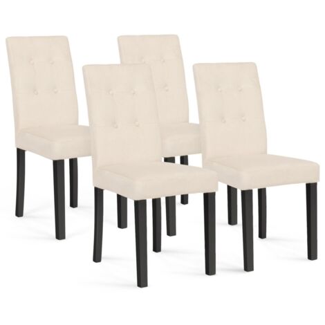 Idmarket – Lot de 4 chaises capitonnées en velours beige – Structure en bois – Hauteur 94 cm – Largeur 61 cm – Confort optimal pour salle à manger