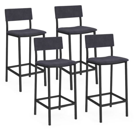 Idmarket – Lot de 4 tabourets de bar avec dossier – Hauteur 95 cm – Assise velours gris anthracite – Structure métal robuste
