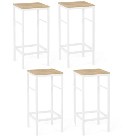 Idmarket – Lot de 4 tabourets de bar avec dossier – Hauteur d'assise 68 cm – Structure métal blanc – Assise panneaux de particules bois