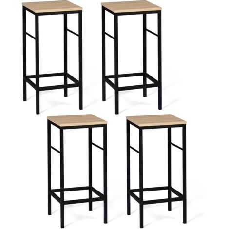 Idmarket – Lot de 4 tabourets de bar – Dimensions 32x32cm – Hauteur 67cm – Matériaux bois et métal – Design industriel rétro
