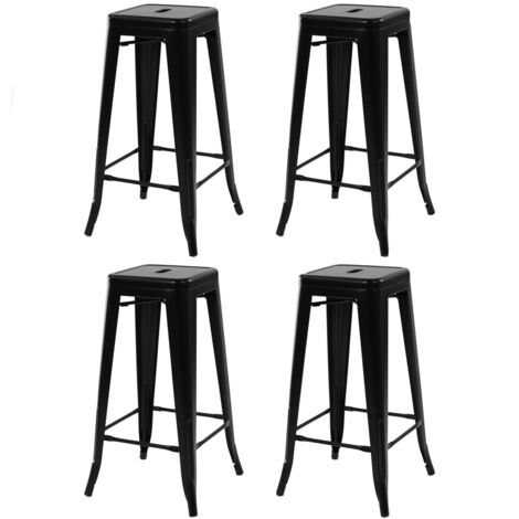 Idmarket – Lot de 4 tabourets de bar empilables en métal noir mat – Hauteur 77 cm – Assise 30x30 cm – Design industriel pour intérieur moderne
