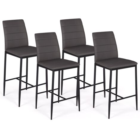 Idmarket – Lot de 4 tabourets de bar en PVC gris rembourrés – Hauteur d'assise 65 cm – Dossier ergonomique – Pieds en métal pour stabilité