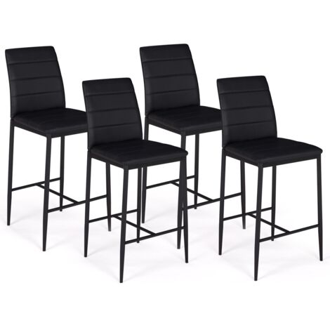 Idmarket – Lot de 4 tabourets de bar en PVC noir rembourrés – Hauteur d'assise 65 cm – Structure métal – Compatible avec tables hautes