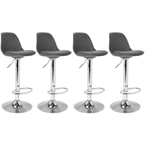 Idmarket – Lot de 4 tabourets de bar gris – Hauteur d'assise réglable 63-84 cm – Revêtement polypropylène – Pied en métal chromé