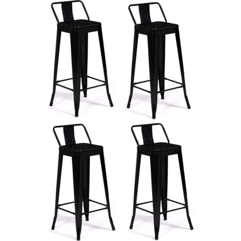 Idmarket – Lot de 4 tabourets de bar métal noir mat – Hauteur 95 cm – Assise 77 cm – Dossier haut style industriel – Faciles à nettoyer