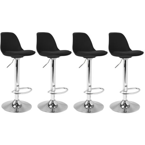 Idmarket – Lot de 4 tabourets de bar noir – Hauteur réglable 63 à 84 cm – Socle rond 38,5 cm – Repose-pied large – Dossier courbé en polypropylène