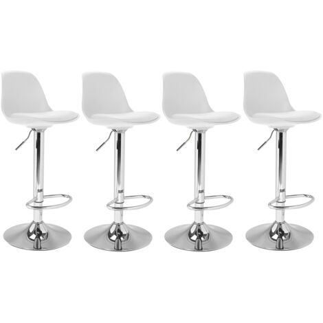 Idmarket – Lot de 4 tabourets de bar réglables en hauteur – Socle métal – Assise polypropylène blanche – Pivotants 360° pour cuisine et bar