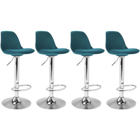 Idmarket – Lot de 4 tabourets de bar réglables en hauteur – Revêtement polypropylène bleu canard – Pied en métal chromé – Montage facile