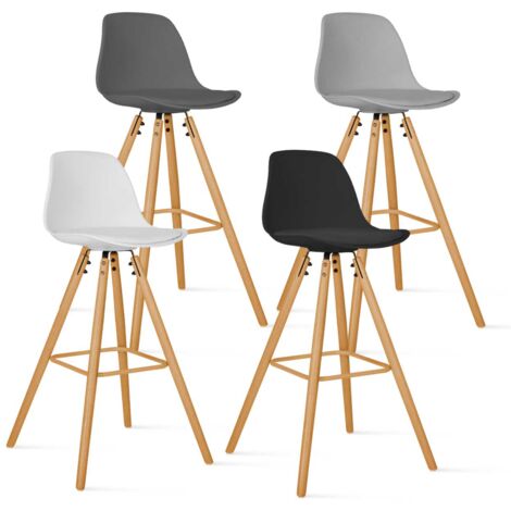 Idmarket – Lot de 4 tabourets de bar SARA – Couleurs mix gris foncé, gris clair, blanc et noir – Hauteur 92 cm – Assise rembourrée pour confort