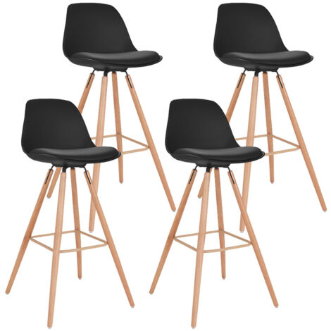 Idmarket – Lot de 4 tabourets de bar scandinaves noirs – Assise rembourrée en polypropylène – Hauteur 92 cm – Pieds en bois finition travaillée