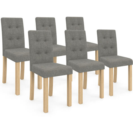Idmarket – Lot de 6 chaises capitonnées grises POLGA – Structure en bois – Dossier haut rembourré – Assise confortable 43x43cm – Hauteur 94cm