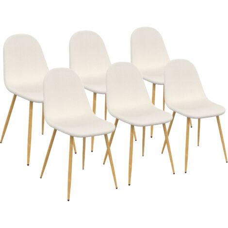 Idmarket – Lot de 6 chaises DARI en tissu bouclette écru – Design scandinave – Dossier 41 cm – Pieds métal imitation bois clair – Hauteur 86 cm
