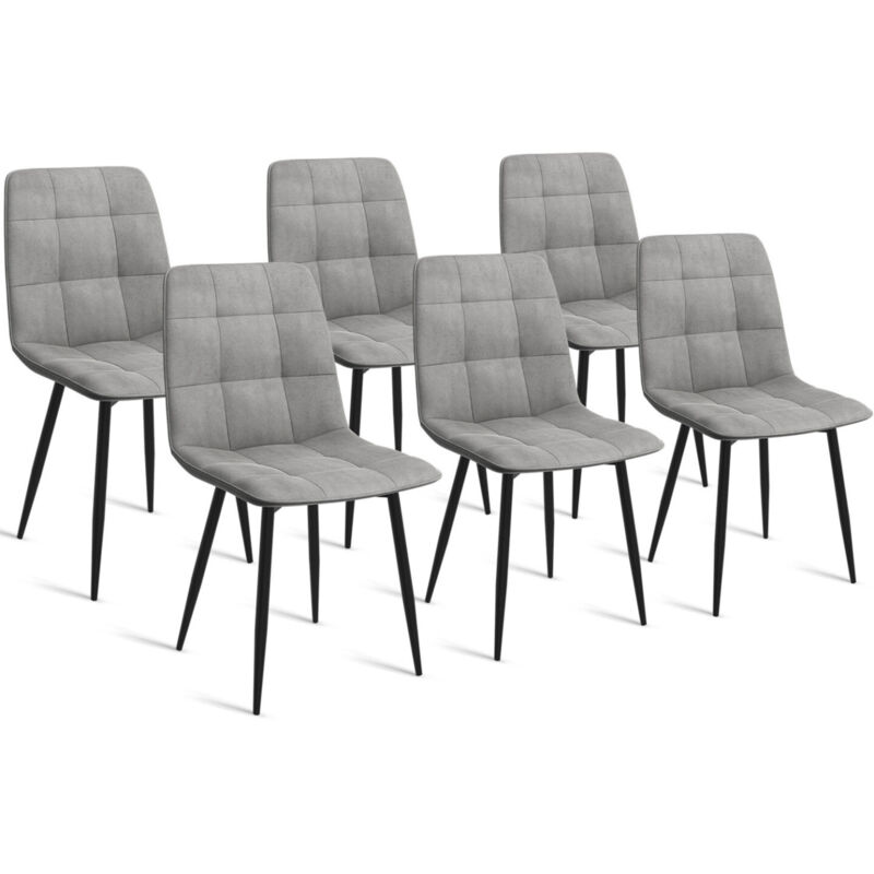 Lot de 6 chaises en velours gris clair matelassé