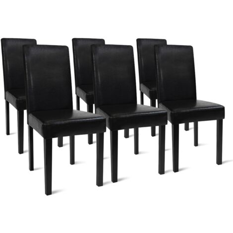 Idmarket – Lot de 6 chaises noires en polyuréthane – Dossier ergonomique – Assise rembourrée – Dimensions 61x43x94cm – Faciles à nettoyer