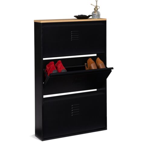 Idmarket – Meuble à chaussures 9 paires – 3 portes en métal noir – Dimensions 65x15x103 cm – Design industriel pour entrée ou dressing