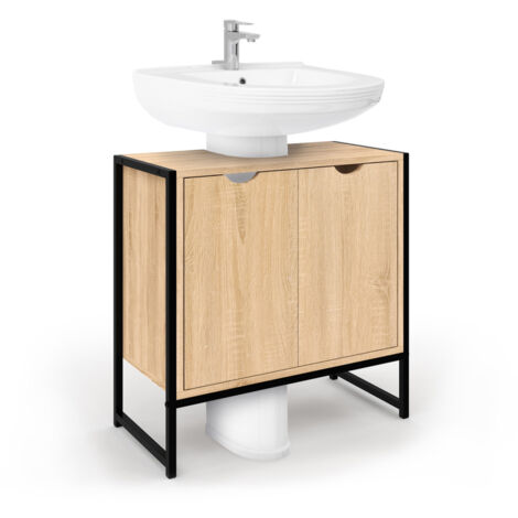 Idmarket – Meuble sous vasque simple en bois et métal noir – Dimensions compactes L. 60 x l. 30 x H. 60 cm – Pour salle de bain moderne