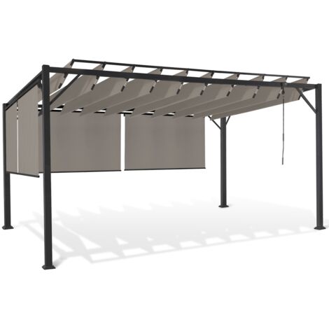 Idmarket – Pergola luxe lames orientables 3x4m – 4 stores taupe inclus – Structure acier gris anthracite – Orientation des lames jusqu'à 160°