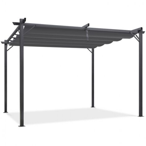 Idmarket – Pergola toit rétractable 3,95 x 2,90 m – Structure en acier gris anthracite – Toile polyester 180 gr/m² – Fixation au sol incluse