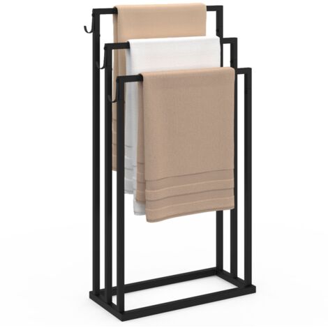 Idmarket – Porte-serviettes sur pied 3 niveaux – Métal noir mat – Dimensions 45x21x85cm – Design industriel pour petits espaces