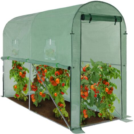 IDMARKET Serre à tomates relevable verte 2 fenêtres avec moustiquaire et porte zippée