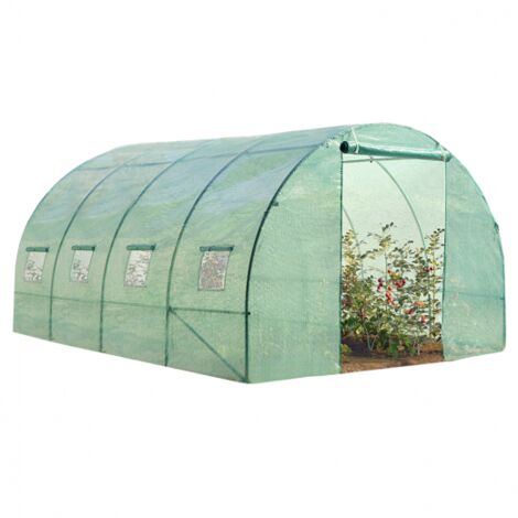 Idmarket – Serre tunnel 12m² – Bâche armée 130g/m² anti-UV – Tubes acier galvanisé 25mm – 4 ouvertures moustiquaires – Dimensions 400x300x200cm